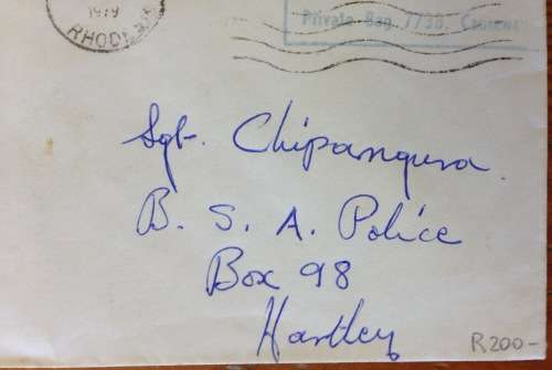 BRITISH SOUTH AFRICA POLICE FORCES MAIL B.S.A. POLICE SUPPORT UNIT CACHET 1979 HARTLEY RHODESIA.