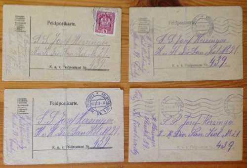 FELDPOSTKARTE 439 x 4 AUSTRIA WWI ÖSTERREICH FIELD POST CARD 1918 to CZECHOSLOVAKIA WORLD WAR ONE.