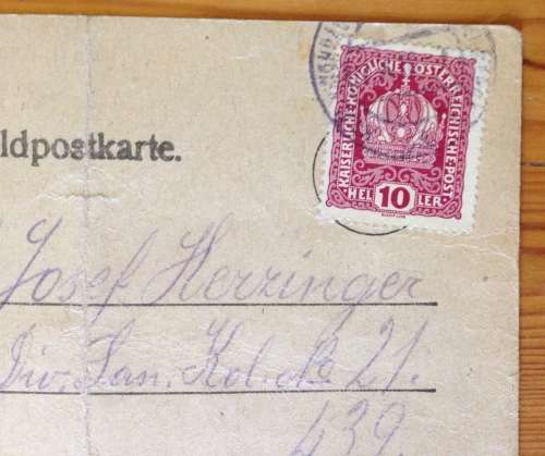 FELDPOSTKARTE 439 x 4 AUSTRIA WWI ÖSTERREICH FIELD POST CARD 1918 to CZECHOSLOVAKIA WORLD WAR ONE.
