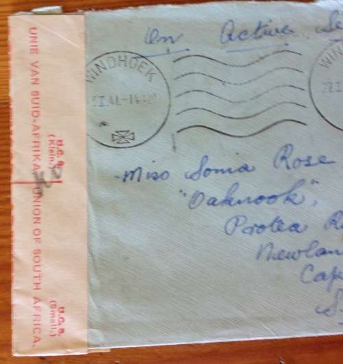 ON ACTIVE SERVICE OPENED BY CENSOR WINDHOEK SOUTH WEST AFRICA KIMBERLEY REGIMENT to SA 1941 WWII.