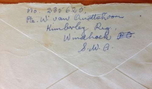 ON ACTIVE SERVICE OPENED BY CENSOR WINDHOEK SOUTH WEST AFRICA KIMBERLEY REGIMENT to SA 1941 WWII.