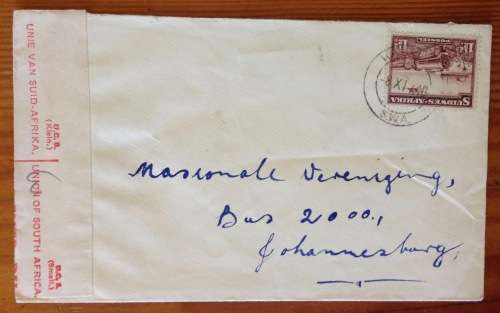 OPENED BY CENSOR WINDHOEK POST 1940 SOUTH WEST AFRICA WWII to Johannesburg SOUTH AFRICA.