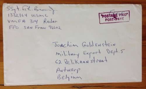 MILITARY LETTER USA RADAR FPO SAN FRANCISCO to ANTWERP BELGIUM POSTAGE PAID PORT-PAYE Cachet.