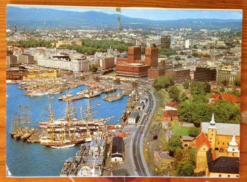 POSTCARD BOOKLET POST CARDS x 8 NORWAY OSLO COMPLETE SHIPS SAIL BOATS FLAGS MONUMENT BUILDINGS HORSE