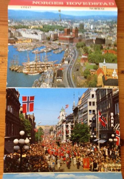 POSTCARD BOOKLET POST CARDS x 8 NORWAY OSLO COMPLETE SHIPS SAIL BOATS FLAGS MONUMENT BUILDINGS HORSE
