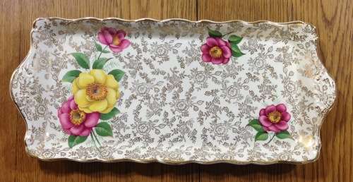 JAMES KENT OLD FOLEY SNACK SANDWICH Dish/PLATE 5768 Beautiful FLORAL & Gilt Foliage ROSES CHINARITA.