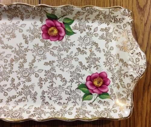 JAMES KENT OLD FOLEY SNACK SANDWICH Dish/PLATE 5768 Beautiful FLORAL & Gilt Foliage ROSES CHINARITA.
