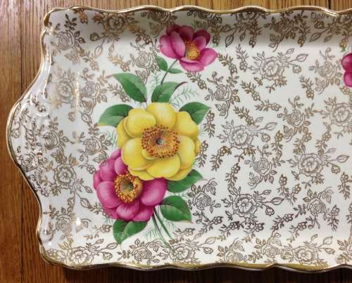 JAMES KENT OLD FOLEY SNACK SANDWICH Dish/PLATE 5768 Beautiful FLORAL & Gilt Foliage ROSES CHINARITA.