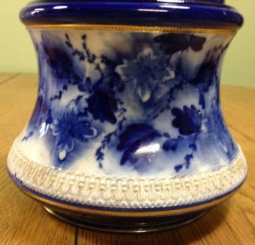 WILLIAM WOOD and Co. ENGLAND BISCUIT BARREL BLUE and WHITE EPNS LID and HANDLE SCARCE!!! READ NOTES.