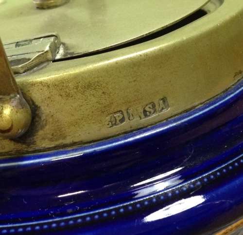 WILLIAM WOOD and Co. ENGLAND BISCUIT BARREL BLUE and WHITE EPNS LID and HANDLE SCARCE!!! READ NOTES.