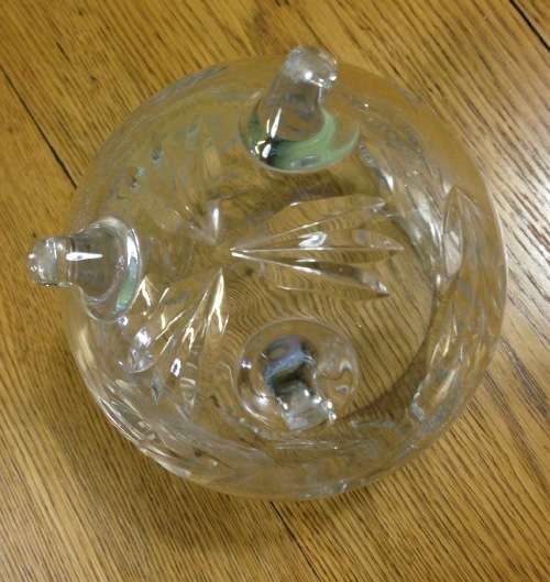 VASE=FOOTED=3 FEET=CRYSTAL=ROSE-CUT PATTERN=FLOWERS=FLORAL.