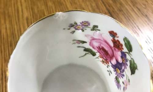 DEMITASSE=COFFEE CUP + SAUCER=EXPRESSO=ROYAL CROWN DERBY=RUTLAND PATTERN=GREEN=A495=FLORAL=STUNNING!