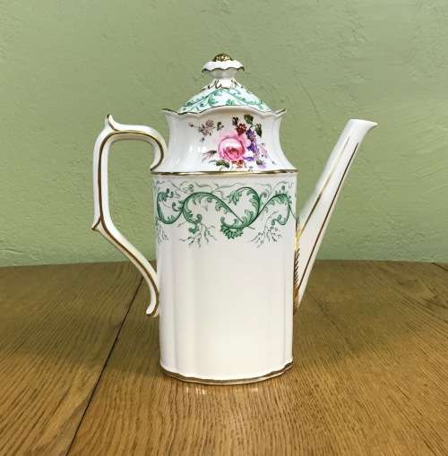 COFFEE POT ROYAL CROWN DERBY ENGLAND RUTLAND PATTERN GREEN A495 FLORAL SCARCE and STUNNING!!!!!!!!!!