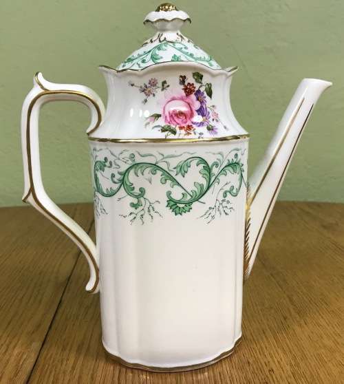 COFFEE POT ROYAL CROWN DERBY ENGLAND RUTLAND PATTERN GREEN A495 FLORAL SCARCE and STUNNING!!!!!!!!!!