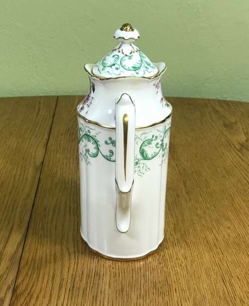 COFFEE POT ROYAL CROWN DERBY ENGLAND RUTLAND PATTERN GREEN A495 FLORAL SCARCE and STUNNING!!!!!!!!!!
