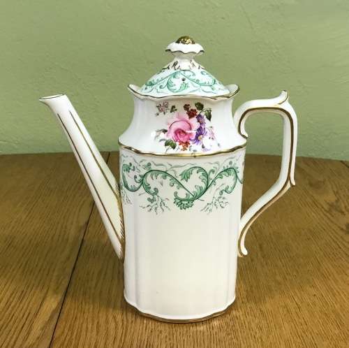 COFFEE POT ROYAL CROWN DERBY ENGLAND RUTLAND PATTERN GREEN A495 FLORAL SCARCE and STUNNING!!!!!!!!!!