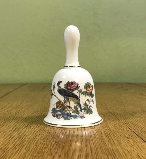 WEDGWOOD TABLE BELL PORCELAIN BONE CHINA ENGLAND KUTANI CRANE ORIGINAL CLAPPER!! BIRD FLOWERS POND!