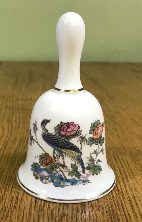 WEDGWOOD TABLE BELL PORCELAIN BONE CHINA ENGLAND KUTANI CRANE ORIGINAL CLAPPER!! BIRD FLOWERS POND!