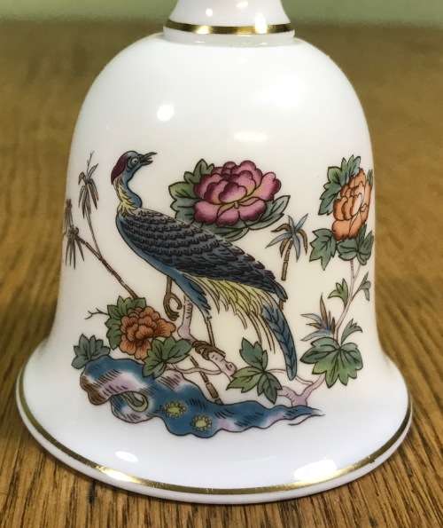 WEDGWOOD TABLE BELL PORCELAIN BONE CHINA ENGLAND KUTANI CRANE ORIGINAL CLAPPER!! BIRD FLOWERS POND!