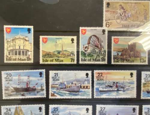 ISLE of MAN Selection of Stamps SHIPS MOTOR BIKES REJECTED DESIGNS CARD I.R. NICHOLSON Read notes...