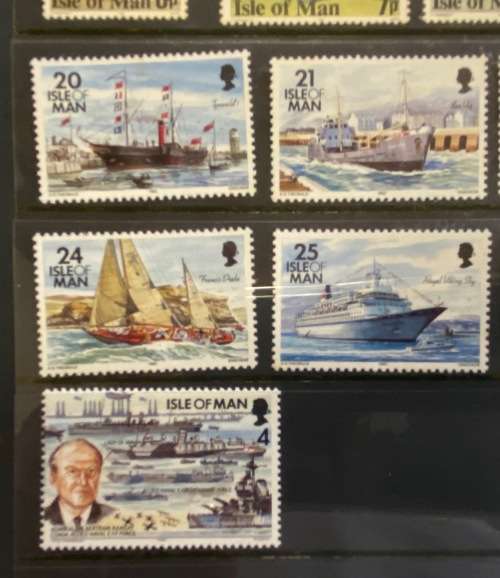 ISLE of MAN Selection of Stamps SHIPS MOTOR BIKES REJECTED DESIGNS CARD I.R. NICHOLSON Read notes...