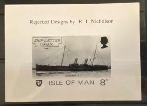 ISLE of MAN Selection of Stamps SHIPS MOTOR BIKES REJECTED DESIGNS CARD I.R. NICHOLSON Read notes...