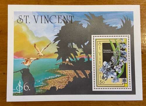 ST. VINCENT CARRIBEAN MINIATURE SHEET SG MS1586 $6 INOPSIS UTRICULARIOIDES ORCHID FLOWERPLANT BIRDS