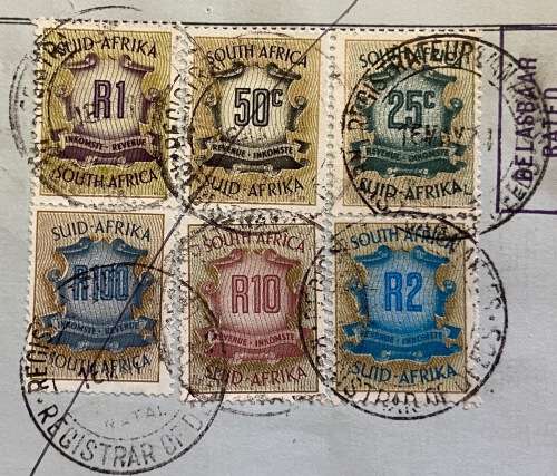 1974 DEED OF TRANSFER GREYTOWN NATAL NEL + STEVENS REVENUE STAMPS R113.75.
