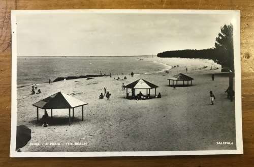 POSTCARD POST CARD REAL PHOTO BEIRA THE BEACHMOZAMBIQUE BLACK and  WHITE SWIMMING OCEAN WAVES SAND.