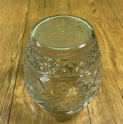 GINGER / BISCUIT / COOKIES JAR GLASS MOULDED ROUND LARGE MODERN GREAT CONDITION STUNNING!!