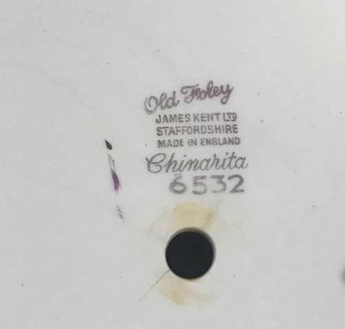 JAMES KENT=OLD FOLEY=PORCELAIN TOP TAZZA=6532=CHINARITA PATTERN=METAL FOOT=ROSES=ENGLAND=CAKE PLATE