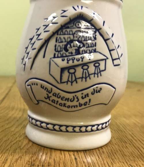 MUG POTTERY TEA COFFEE GESTOHLEN KATAKOMBE RIO DE JANEIRO BRAZIL PAO DE ACUCAR SOUVENIR BLUE + WHITE