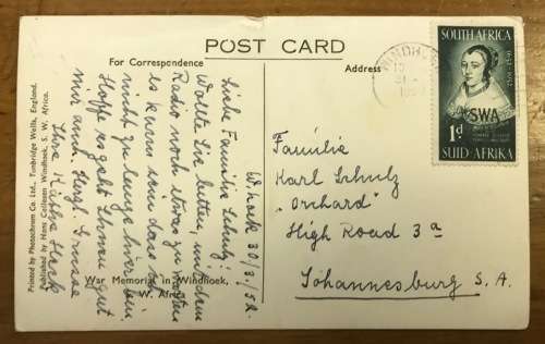 POSTCARD=POST CARD=REAL PHOTO=SEPIA=SOUTH WEST AFRICA=SWA=WAR MEMORIAL=WINDHOEK=HORSE=RIDER=RIFLE.