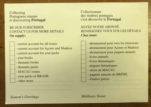 POSTCARD PORTUGAL COLLECTING PORTUGUESE STAMPS ORDER CARD.
