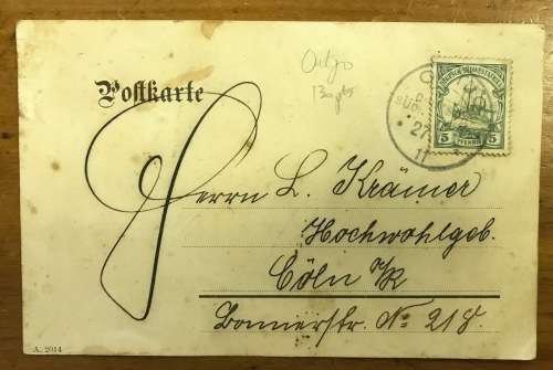 GERMAN SOUTH WEST AFRICA to GERMANY 1911 OUTJO to KOLN POSTCARD PUTZEL No. A2.