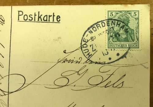 POSTCARD POST CARD GERMANY HUDE-NORDENHAM to MENSLAGE 1911 INVITATION.