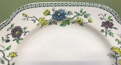 COPELAND SPODE ENGLAND KORO PATTERN SQUARE CAKE PLATE BORDER of FLOWERS FLORAL 1920-57