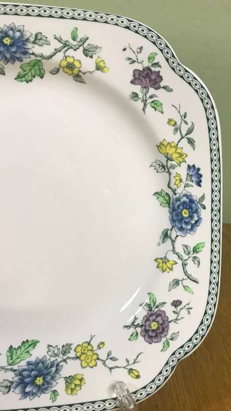 COPELAND SPODE ENGLAND KORO PATTERN SQUARE CAKE PLATE BORDER of FLOWERS FLORAL 1920-57