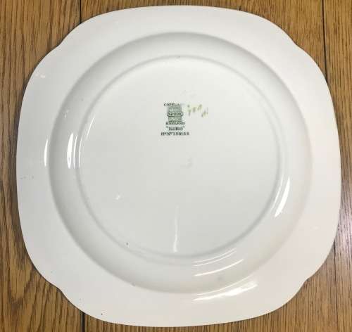 COPELAND SPODE ENGLAND KORO PATTERN SQUARE CAKE PLATE BORDER of FLOWERS FLORAL 1920-57