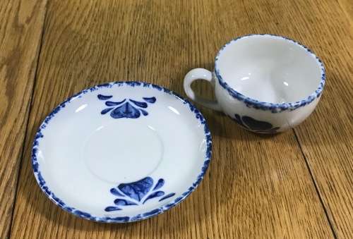 COFFEE DUOS DEMITASSE PORTUGUESE STYLE 6 x SAUCERS + 6 x CUPS VINTAGE EXPRESSO BLUE + WHITE STUNNING
