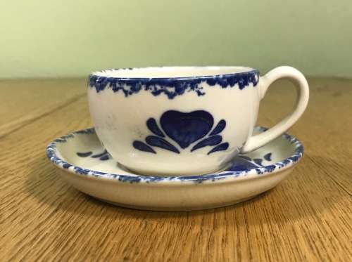 COFFEE DUOS DEMITASSE PORTUGUESE STYLE 6 x SAUCERS + 6 x CUPS VINTAGE EXPRESSO BLUE + WHITE STUNNING