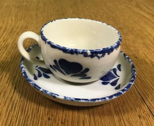 COFFEE DUOS DEMITASSE PORTUGUESE STYLE 6 x SAUCERS + 6 x CUPS VINTAGE EXPRESSO BLUE + WHITE STUNNING