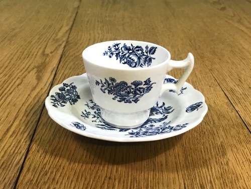 COFFEE DUOS DEMITASSE BOOTH`S PEONY A8021 5 x SAUCERS + 5 x CUPS EXPRESSO BLUE + WHITE STUNNING!!!!