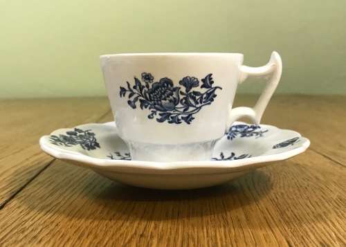 COFFEE DUOS DEMITASSE BOOTH`S PEONY A8021 5 x SAUCERS + 5 x CUPS EXPRESSO BLUE + WHITE STUNNING!!!!