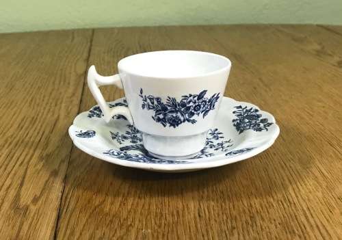 COFFEE DUOS DEMITASSE BOOTH`S PEONY A8021 5 x SAUCERS + 5 x CUPS EXPRESSO BLUE + WHITE STUNNING!!!!