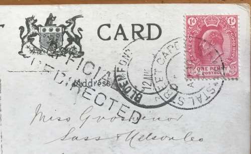 POSTCARD STAL STREET CAPE TOWN 1905 BLOEMFONTEIN KIMBERLEY OFFICIALLY REDIRECTED Cachet SOUTH AFRICA