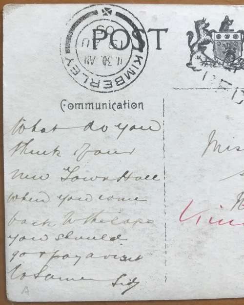 POSTCARD STAL STREET CAPE TOWN 1905 BLOEMFONTEIN KIMBERLEY OFFICIALLY REDIRECTED Cachet SOUTH AFRICA