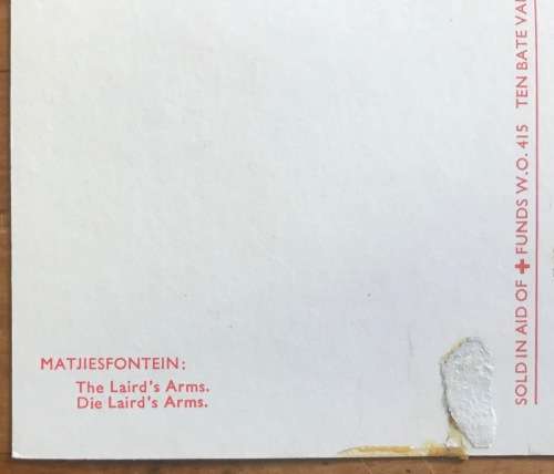 POSTCARD SOUTH AFRICA MATJIESFONTEIN THE LAIRD`S ARMS BAR / PUB RED CROSS FUNDS.