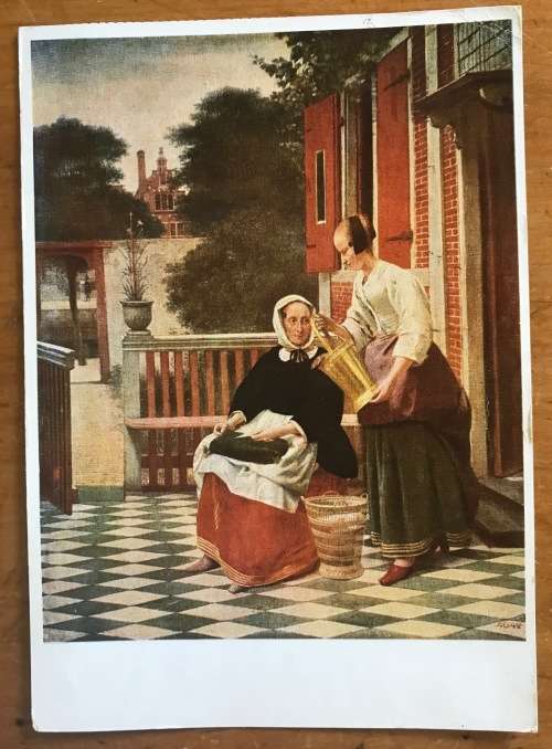 POSTCARD POST CARD PIETER DE HOOCH (1629-83) `AT THE PORCH` ARTWORK POSTED PRETORIA - CAPE TOWN 1962