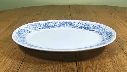 RARE!!! OVAL PLATTER FRENCH IRONSTONE FRANCE SAINT AMAND et HAMAGE LAMBALLE PATTERN BLUE and WHITE.